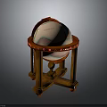 Decorative Globe on Wooden Stand with Red Accents and Blue Trim